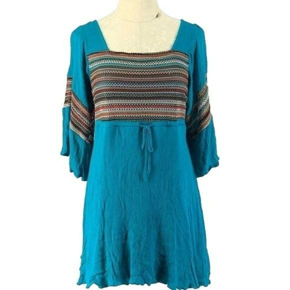 Umgee Dresses & Skirts - Umgee Woman's‎ Teal Blue Flutter Sleeve Tunic Dress Size Small
